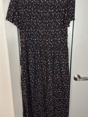 Christy Dawn Black Midi Dress with Pink Floral Print